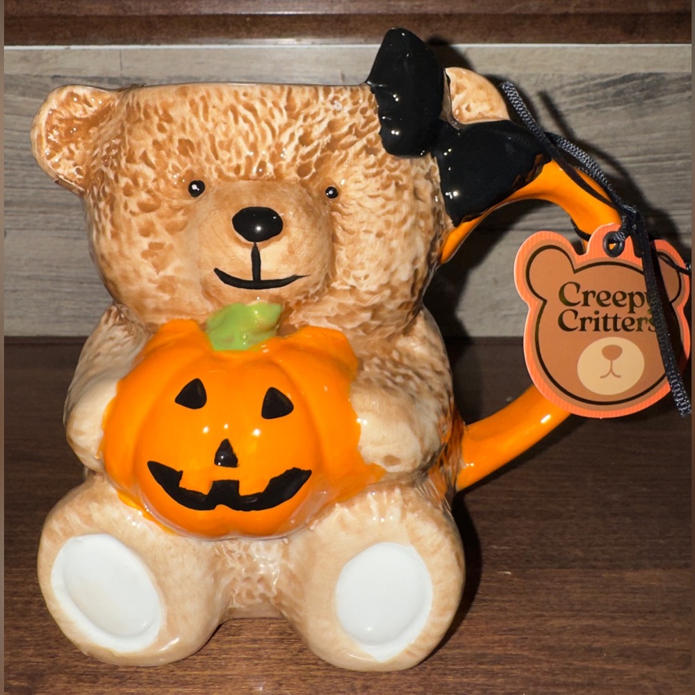 Super Cute 🥰 Teddy Bear 🐻 Girl Holding a Pumpkin 🎃 Mug 27oz by Creepy Critters